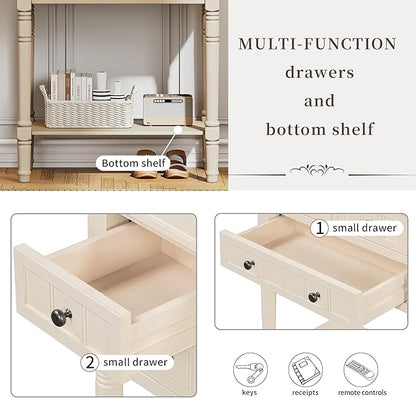 Knocbel Slim Antique Entry Console Table with 3 Drawers & Bottom Open Shelf, Solid Wood Narrow Sofa Couch Table for Entryway Hallway Living Room 23.7" W x 13" D x 31.4" H Beige