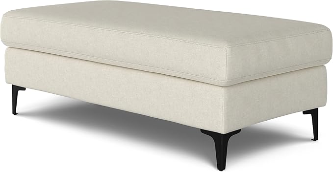 SIMPLIHOME Ava Large Rectangular Ottoman in 100% Recycled Polyester Tightly Woven Performance Fabric, Cream, 48-inches Wide, Multipurpose Table or Footrest Ottoman, Assembled, For Living Room
