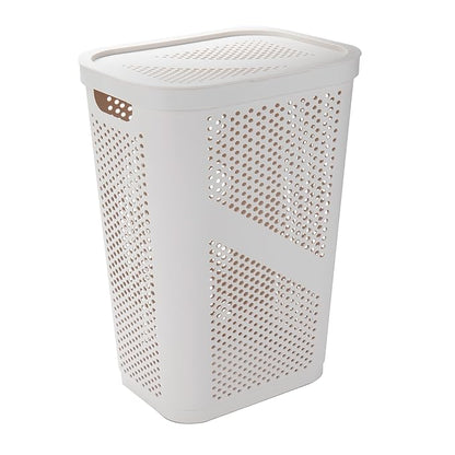 Mind Reader 60L Slim Laundry Hamper, Clothes Basket, Lid, Ventilated, Plastic, Set of 2, Ivory