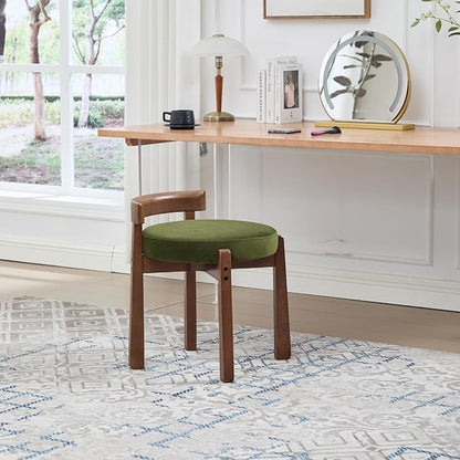 Modern Vanity Chair Upholstered Small Ottoman Footstool, Make Up Stool Velvet Fabric with Backrest Wooden Frame for Living Room Bedrooms, 1PC, Green