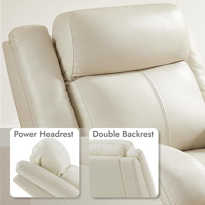 Watson & Whitely Oversized Genuine Leather Power Recliner Chairs for Big and Tall, Wall Hugger Recliner with Power Headrest & Charging Ports, Extra Large Reclining Chair for Living Room, Cream