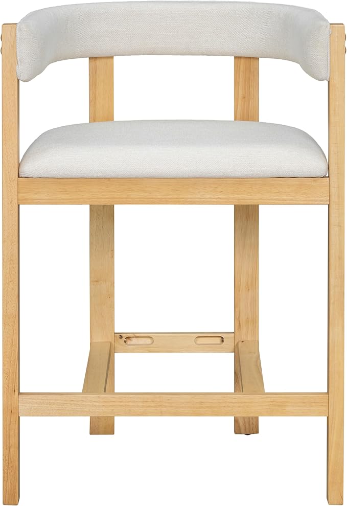 Christopher Knight Home Set of 2 Rylan Modern Fabric Upholstered Dining Room Counter Height Barstools,Kitchen Island Rubberwood Counter Stool,Armchair with Footrest+Curved Backrest,Beige+Natural