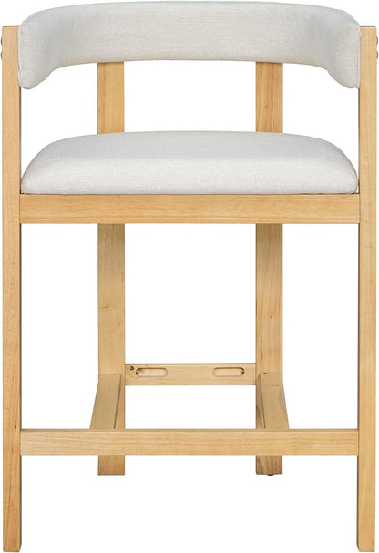 Christopher Knight Home Set of 2 Rylan Modern Fabric Upholstered Dining Room Counter Height Barstools,Kitchen Island Rubberwood Counter Stool,Armchair with Footrest+Curved Backrest,Beige+Natural
