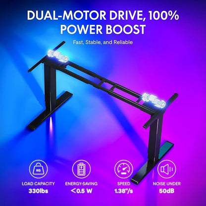FLEXISPOT CyberX RGB LED Electric Gaming Standing Desk, 55 Inch Dual Motor 3-Stage Adjustable Desk up to 352 lbs, Large Ergonomic Computer Workstation for Gamers, Streamers & Home Studios (Black)