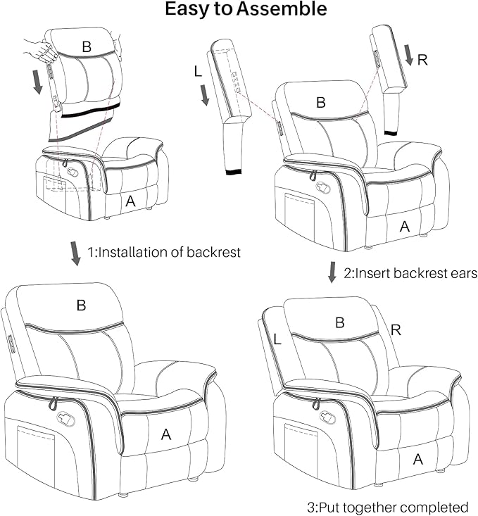 Massage Recliner Chair with Heated, Faux Leather Recliner Chairs for Adults, 39" Manual Reclining Ergonomic Lounge Chair for Living Room with Overstuffed Backrest, Side Pocket, Nut Brown