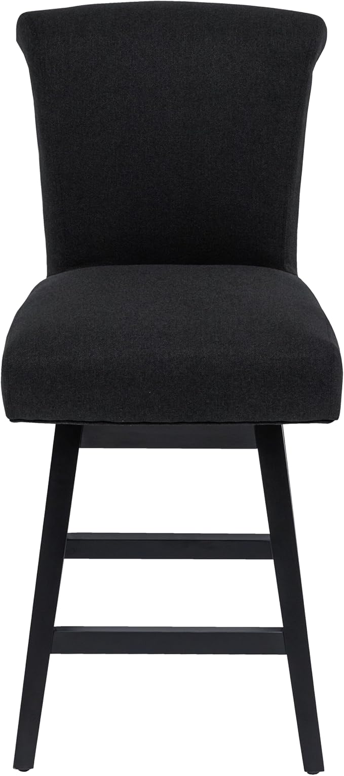 Bar Stools Set of 4, 26 Inch Upholstered Barstools with 15.7" High Back and Footrest, Swivel Counter Height Barstools for Kitchen Island Home Bar Performance Fabric Black