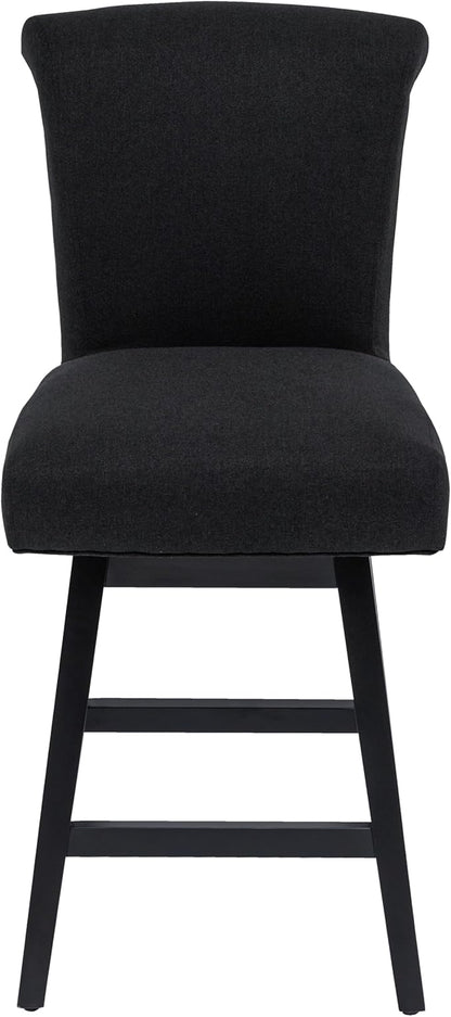 Bar Stool, 26 Inch Upholstered Barstools with 15.7" High Back and Footrest, Swivel Counter Height Barstools for Kitchen Island Home Bar Performance Fabric Black