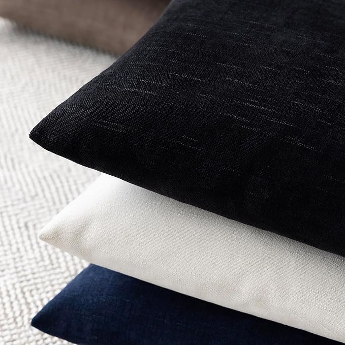 Foindtower Pack of 2 Soft Textured Chenille Throw Decorative Pillow Covers Lumbar Accent Solid Cushion Cover Cozy Farmhouse Pillow Case with Zipper for Couch Sofa Bedroom Living Room 12x24 Inch, Black