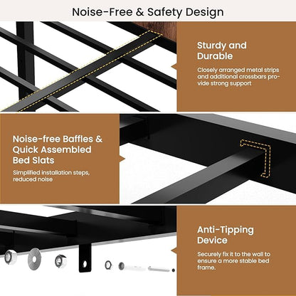 Twin Over Twin Bunk Bed, Convertible Twin Bunk Bed w/Desk & Storage & 2 Seat, Heavy Duty Metal Twin Loft Bed Frame with Safety Guardrails & EVA Padded Ladder for Teens(Cushion not Included)