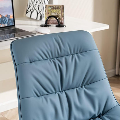 Rowill Leather Office Chair, Ergonomic Armless Desk Chair with Waterproof Cushion & Slient Wheels & SGS-Certified Class 3 Explosion-Proof Gas Lift, Ideal for Home Office, Study and Vanity(Blue)