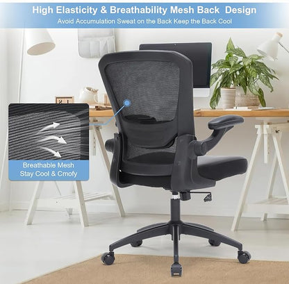 Office Chair, 350lbs Heavy Duty Ergonomic Desk Chair with Flip-Up Arms, Home Office Desk Chairs with Adjustable Seat Height & Lumbar Support, Executive Computer Desk Chair for Heavy People