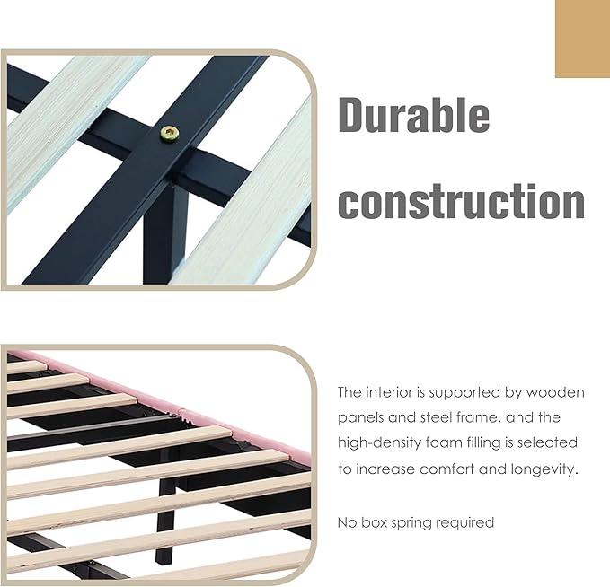 AGARTT Upholstered Platform Bed Frame Full Size with Headboard and Footboard/Wooden Slats Support/No Box Spring Needed Easy Assembly,Pink Velvet