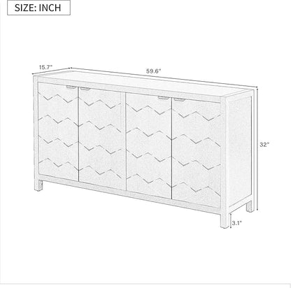 Sideboard Buffet Cabinet with Storage,Wood Modern Sideboard with Honeycomb Patterned Doors,Adjustable Shelves for Living Room Dining Room Kitchen (Black)