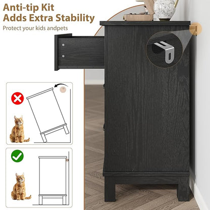 GarveeHome 6 Dresser for Bedroom, 47 in Wide Drawer Dresser with Storage Freestanding, Wooden Closet Storage Chest for Living Room, Bedroom, Entryway, Black