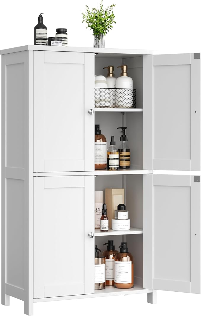 Shintenchi Bathroom Storage Cabinet with Doors and Shelves, Floor Cabinets for Washroom Furniture, Laundry Room, Organization with Adjustable Shelf, White