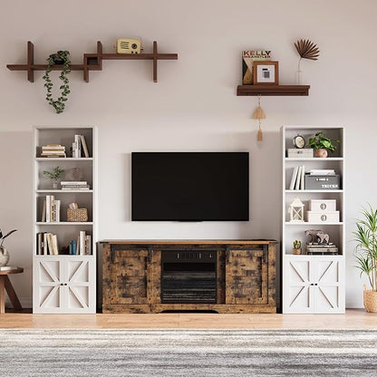 MXV 6-Tier Bookshelf and Bookcase Set of 2, Wooden Bookshelves with Cabinet Doors, Floor Bookshelves and Office Storage Cabinets for Home Office, Living Room (White 2 Pack, 6-Tier)