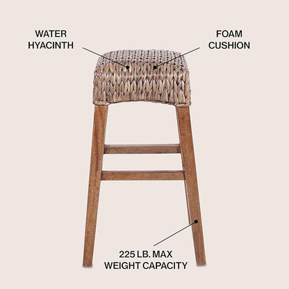 JONATHAN Y BSL1101A Maui 29.5" Rustic Bohemian Hyacinth/Wood Backless Bar Stool for Home, Kitchen, Dining Room, Workspaces, Cafes and Resturants, Brown Wash Woven Seat with Natural Wood Frame