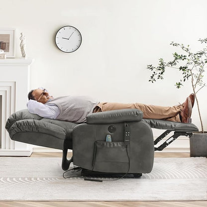 Dual Motor Large Power Lift Recliner Chair for Elderly with Heat and Massage,Lay Flat Lift Chairs Recliners for Seniors Infinite Position,USB Ports&Remote, Leather (Silver Grey, Medium)