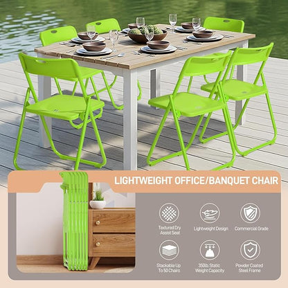 Karl home 10 Pcs Folding Chair, 300LBS Lightweight Foldable Plastic Chair, Reinforced Metal Frame Easy to Fold & Store for Indoor & Outdoor, Wedding, Party, Meeting Room, Patio and Garden, Green