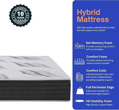 Roam 2.0 RV 12" Hybrid Mattress with Gel Memory Foam, RV Short King 72x75 Mattress, Luxury Medium Feel Made in USA