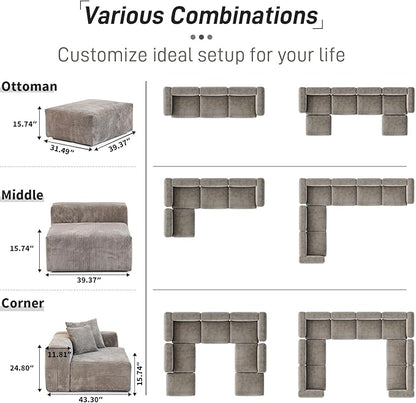 WJShome Cloud Couch Modular Sectional Sofa,141.73" U Shaped Sofa with 2 Ottomans,Brown Corduroy Couch 5 Seater,Convertible Sectional Sofa for Living Room,Cushion Covers Removable& Washable
