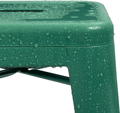 Furniwell 30 Inches Metal Bar Stools High Backless Tolix Indoor-Outdoor Stackable Barstool with Square Counter Seat Set of 4 (Green)