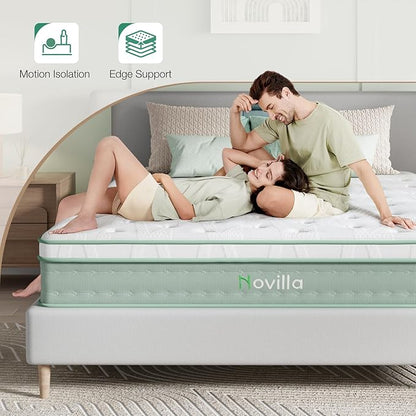 Novilla Queen Mattress, 12 Inch Hybrid Mattress, Gel Memory Foam with Individual Pocket Springs for a Peaceful Sleep, Queen Size Mattresses with Quilted Cover