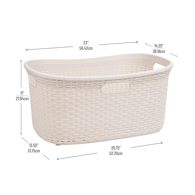 Mind Reader 40L Laundry Basket, Clothes Hamper, Premium Wicker Design, Plastic, Set of 2, Ivory