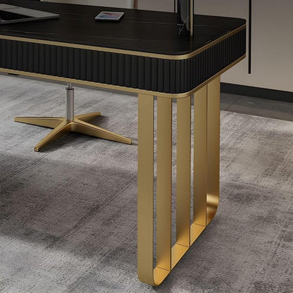 RUNNUP Stone top Computer Desk with 5 Drawers, Rectangular Home Computer Desk Writing Desk, Modern Executive Desk, Without Chairs, Black, 63" L x 23.5" W x 29.5" H