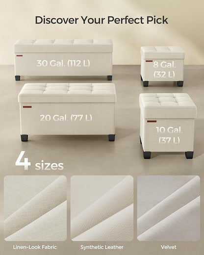 SONGMICS Storage Ottoman Bench, Foldable Foot Rest with Legs, 15 x 43 x 15.7 Inches, End of Bed Bench, Storage Chest, Load up to 660 lb, for Living Room, Bedroom, Entryway, Cream White ULSF018W01
