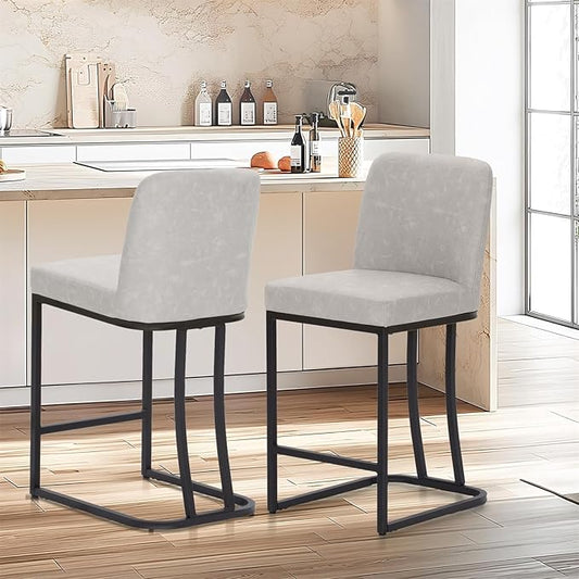 Sophia & William Counter Stool Set of 2, 24" Bar Stools with Back, Faux Leather Upholstered, 330lbs, Light Grey