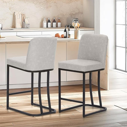 Sophia & William Bar Stools, Counter Height 24" Counter Stools for Kitchen Island, Modern PU Leather Bar Stools with Backrest,Light Grey,1PC