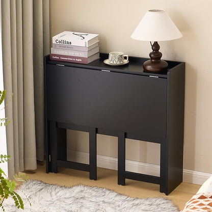 Folding Table with Storage Shelf,32.7 Inch Foldable Computer Desk for Small Spaces,Small Writing Desk for Bedroom Home Office Dorm and Apartment (Black)