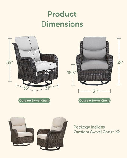 HUMMUH Wicker Patio Furniture High Back Swivel Rocker Patio Chairs Outdoor Bistro Set with Ottomans Side Table for Porch Garden Deck
