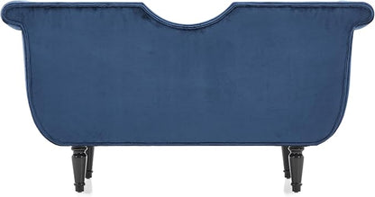 Christopher Knight Home Aurora Velvet Chaise Lounge Indoor with 2 Bolster Pillows, Upholstery Entryway Bench with Nailhead Trim & Curved Arms, End of Bed Bench Ottoman and Wooden Legs, Dark Blue
