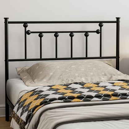 Metal Twin Size Headboard - Adjustable Height - Victorian Farmhouse Style, Steel Twin/Twin XL Headboard Only for Bedroom, Easy Assembly, Black