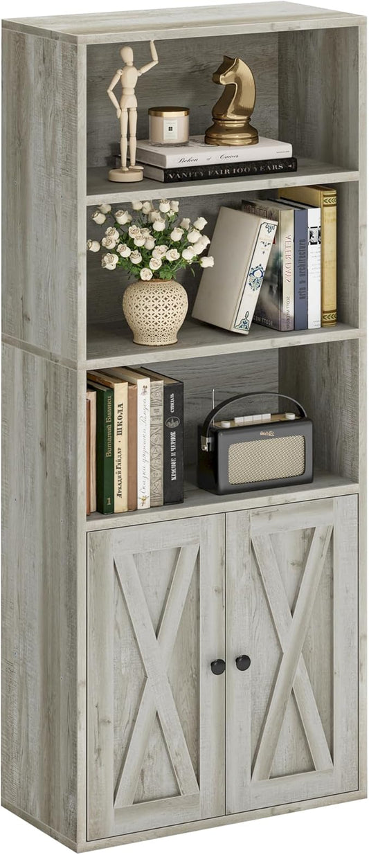 IRONCK Industrial Bookshelves and Bookcases with Doors 11.8 in Depth Floor Standing 5 Shelf Display Storage Shelves Bookcase Home Decor Furniture for Home, Office, Living Room, Bedroom