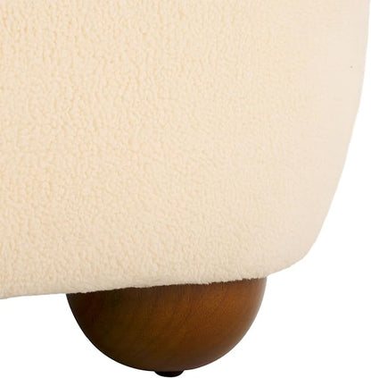 SAFAVIEH Home Collection Whitley Cream Faux Shearling/Brown Rectangular Ottoman with Solid Wood Legs