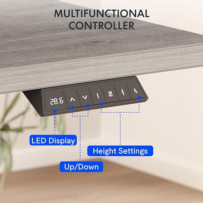 FLEXISPOT EN2 Whole-Piece Standing Desk with Clamp Power Strip, 60 x 24 Electric Stand Up Height Adjustable Desk with Cable Management (White Frame + 60" Gray Wood Grain Desktop, 2 Packages)