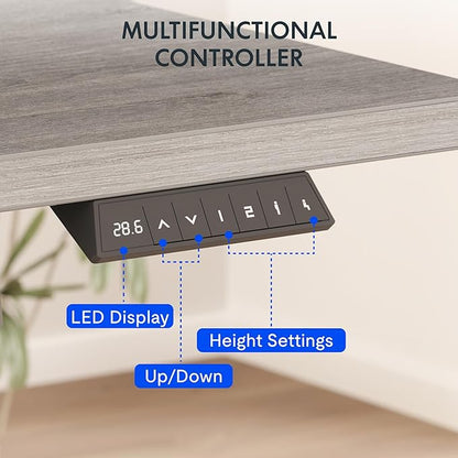 FLEXISPOT EN2 Whole-Piece Standing Desk with Clamp Power Strip, 48 x 30 Electric Stand Up Height Adjustable Desk with Cable Management (Gray Frame + 48" Gray Wood Grain Desktop, 2 Packages)