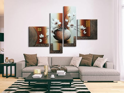 Wieco Art Huge Size Artwork 4 Panels 100% Hand-painted Modern Canvas Wall Art Elegant Flowers Paintings for Wall Decor Floral Oil Paintings on Canvas Art