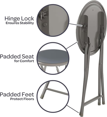 Folding Stool - Backless 18-Inch Stool with 225lb Capacity for Kitchen or Rec Room - Portable Indoor Counter Bar Stools by Lavish Home (Gray)
