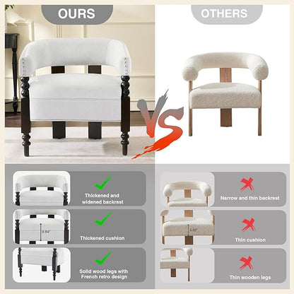LOULENS Barrel Accent Chair for Living Room | Vintage Linen Upholstered Lounge Chair with with Solid Wood Legs, Armchair for Bedroom, Reception Room & Reading Nook, Light Grey