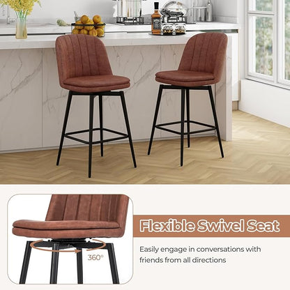 COSTWAY Bar Stool Set of 4, 27 Inch Swivel Counter Height Chair with Padded Seat, Metal Legs & Footrest, PU Leather Bar Chair for Kitchen Island (4)