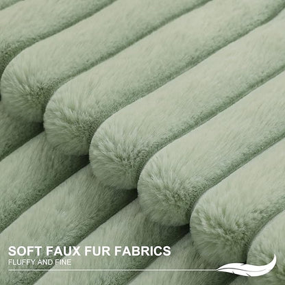 Pallene Faux Fur Plush Throw Pillow Covers 16x16 Set of 2, Luxury Soft Fluffy Striped Decorative Pillow Covers for Sofa, Couch, Living Room, Sage Green