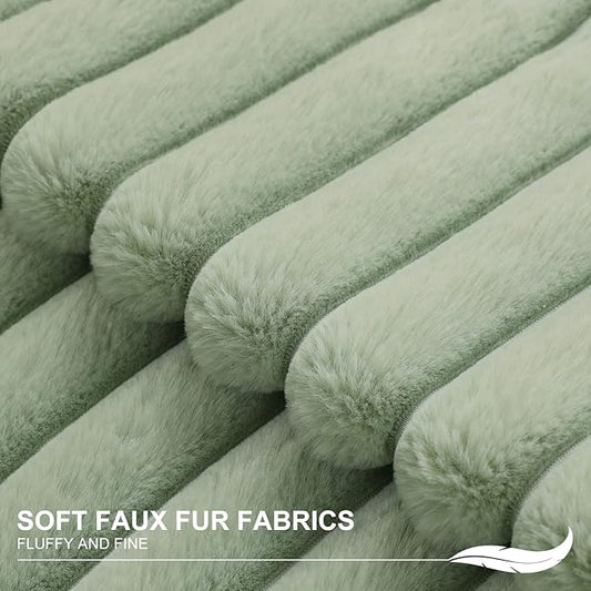 Pallene Faux Fur Plush Throw Pillow Covers 16x16 Set of 2, Luxury Soft Fluffy Striped Decorative Pillow Covers for Sofa, Couch, Living Room, Sage Green