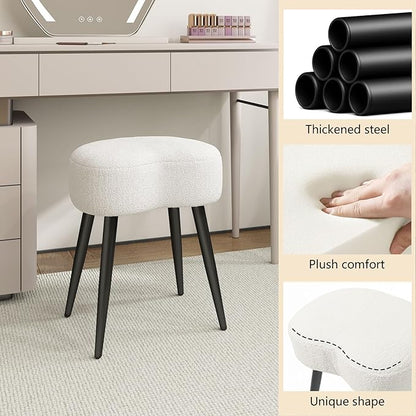 White Vanity Stool, Soft Makeup Stool with Solid Metal Legs for Vanity Corner, Morden Footrest Easy to Assembly