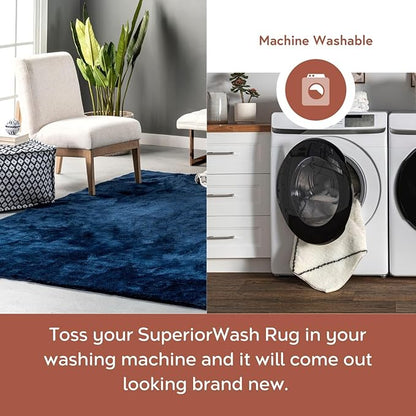 nuLOOM 8' x 10' Cozy Plush Area Rug, Machine Washable, Non-Slip, Soft Fluffy Shag Carpet for Living Room Bedroom Kids Room Nursery Home Decor, Loni Navy