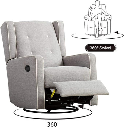 CANMOV Swivel Rocker Recliner Chair Set of 2, Nursery Glider Chair, Nursery Rocking Chairs, Manual Reclining Chair, Grey