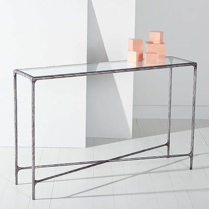 SAFAVIEH Couture Home Collection Jessa Silver Metal/Tempered Glass Top Entryway Living Room Rectangle Console Table (Fully Assembled)